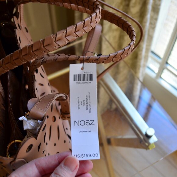 Chico's Chicos Laser Cut Neutral Leather Tote Bags Tan NWT - Picture 13 of 13